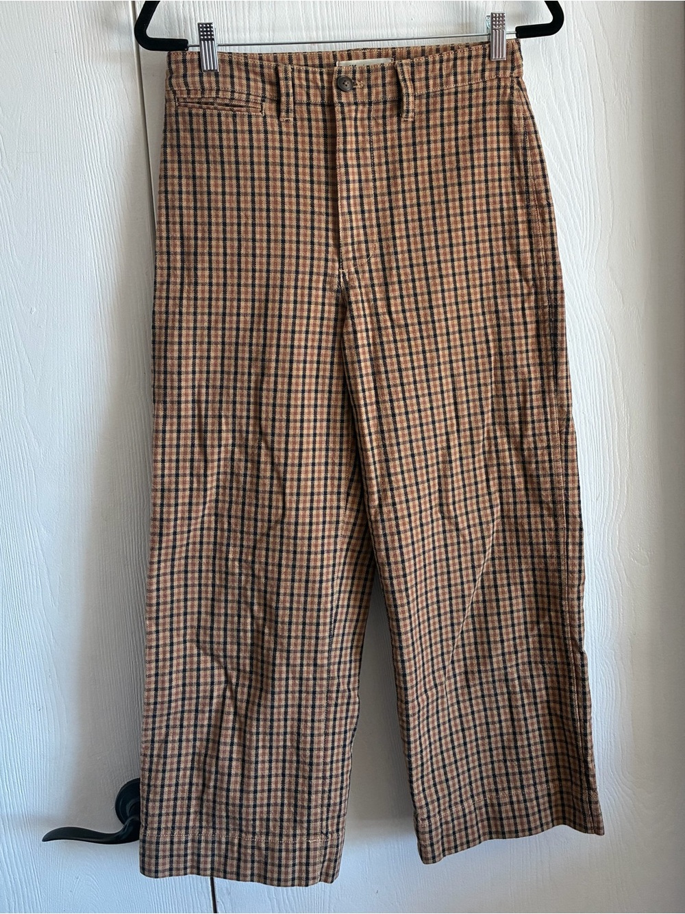 Madewell Slim Emmett Wide Leg Crop Pants Size 27 Tan & Black Check Pattern